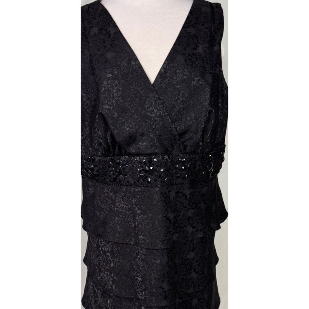 Collection Dressbarn Womens 14W Sleeveless V Neck Black Tiered Dress - Picture 7 of 10